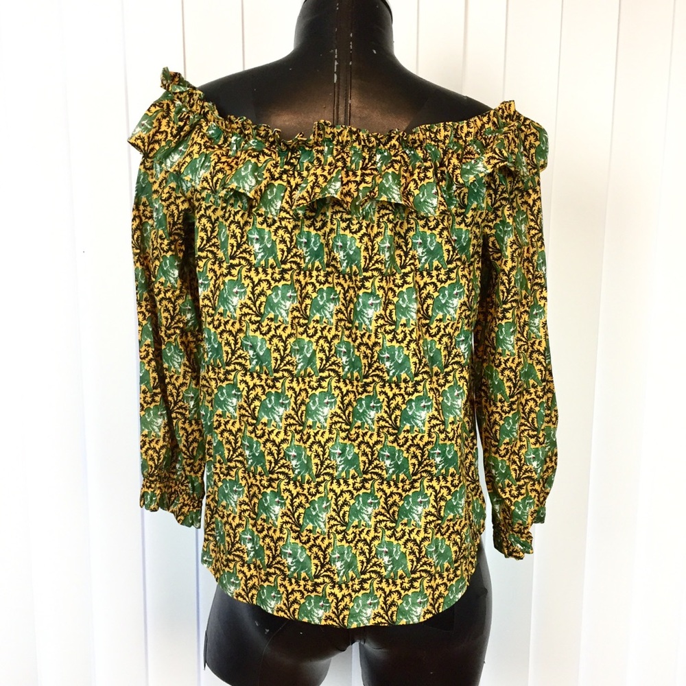 J. Crew Ratti Elephant Off Sholder Ruffle Top Sz 6 - Picture 5 of 8